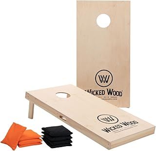 Wicked Wood Games Official Cornhole Set 120x60cm (4’x2’) - Competition Size - ACL Licensed Product - Including 2 Boards + 2x4 Bags (Orange & Black) - UV Print - Solid Wood - Outdoor Use
