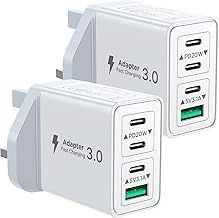 2-Pack USB C Charger, 40W USB C Plug Fast Charger 4 Port PD Type C Charging Plug+QC USBPlug UK USBC Power Adapter Multi Plugs Samsung Charging Plugs for iPhone 16 15 14 13 Pro Max XR XS, iPad,Samsung