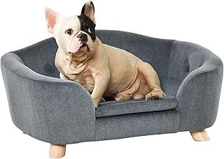 PawHut Dog Sofa Bed Pet Chair Couch with Water Resistant Fabric, Kitten Lounge with Soft Cushion Washable Cover, Wooden Frame for Mini Size Dogs - Grey