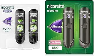 Nicorette QuickMist SmartTrack Mouthspray Duo Pack, 1mg, QuickMist Cool Berry Mouth Spray, 1 mg/Spray,Duo Pack - 2 x 150 Sprays (Quit Smoking & Stop Smoking Aid)