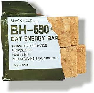 20 years shelf life！BH-590 Oat energy bar, Emergency Food Ration, Compressed wheat bar, outdoor survival food storage, Vegan (250g, Wheat/Oat)