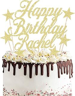 Personalised Birthday Cake Topper 7PCS Custom Any Name Cake Decoration with 6 Stars Double Sided Glitter Card Birthday Party-Multicolour Glitter Cupcake Decoration(Gold)