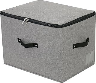 Rigid Foldable Fabric Storage Box with Zipper lid, handle, Garment Bedding Storage Basket Organizer for Wardrobe Shelf, Washable, 44×33×31cm, Dark Grey