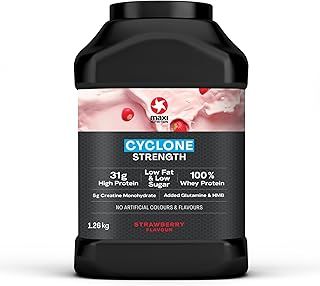 MaxiNutrition Cyclone, Strawberry - Premium Whey Protein Powder with Creatine – Low in Sugar and Fat, Vegetarian-Friendly - 31g Protein Shake Powder, Low Calorie 205 kcal per Serving, 1.26kg