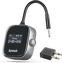 Syntech Airplane Bluetooth Transmitter Receiver for 2 AirPods or Wireless Headphones, HD Display Low Latency 3.5mm AUX Jack Bluetooth 5.3 Audio Adapter for Flying, TV, Car, Gym, Home Stereo Grey