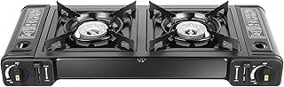 CCAUUB Black Portable Camping Stove 2 Burner Butane Stove Outdoor with Grill Tray, 2 x 1.15 KW, 166 g/h Double Burner Stove for Patio Camping, BBQ, Home Brewing, Tailgating, Hiking, Maple Syrup Prep