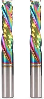 Trvoxviq Spiral Router Bits 2 Flutes CNC End Mill, 1/4'' (6.35mm) Shank Up Down Cut Compression Bit with DLC Coating, Tungsten Steel CNC Bit Milling Cutter Tools for Woodworking Engraving(6.35X25mm)