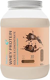 Whey Protein Isolate & Concentrate Powder | Milk Chocolate Flavour 900g | 30 Servings | Build Lean Muscle Mass | Supports Muscle Recovery | BCAA Amino Acids