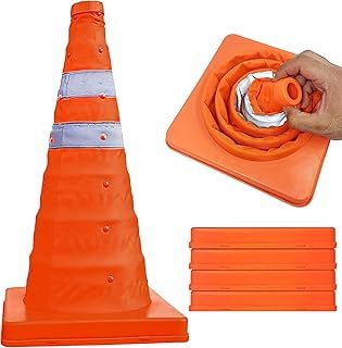 Pop-Up Safety Traffic Cone Portable, Collapsible Safety Cone Emergency Road Parking Cones Lightweight Foldable Safety Cone with Reflective Strips (18" Reflective Safety Cone)