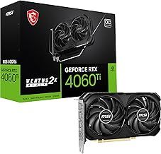 MSI GeForce RTX 4060 Ti VENTUS 2X BLACK 8G OC Graphics Card - RTX 4060 Ti GPU, 8GB GDDR6 (18Gbps/128-bit), PCIe 4.0 - 2 x TORX Fan 4.0 - HDMI 2.1a, DisplayPort 1.4a