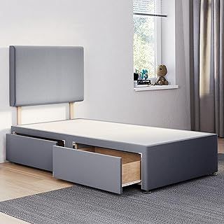 ComfoRest - Luxurious 3FT Single Divan Bed with 2 Drawers & Plain 24" Headboard | Sturdy Base with Storage for Compact Rooms (Grey Plush)