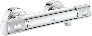 GROHE Precision Feel - Wall Mounted Exposed Thermostatic CoolTouch Shower Mixer (Knurl Grip, Safety Button at 38°C, EcoButton, Metal Escutcheon), Size 313 x 80 mm, Chrome, 34790000