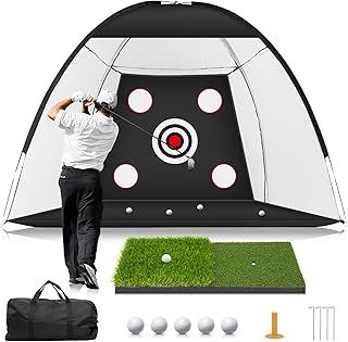 MUVPOH Golf Net: 10x7ft Golf Practice Net for Backyard Chipping Driving with Dual-Turf Golf Hitting Mat, All-in-1 Outdoor Indoor Golf Hitting Net with Multiple Targets, Golf Aid for Men/Golf Lovers