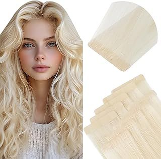 Elailite Injected Tape in Hair Extensions Human Hair - Invisible Skin Weft Remy Natural Real Hair Extension Straight 10 Pcs 20g - #60 Platinum Blonde - 12 Inch