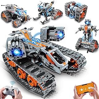 Technic Building Toys with LED Light, 5 in 1 APP & Remote Controll Building Block Set, 604 PCS RC Tank Robot Sleigh Tracked Racer, Toy Gift for Kids Boys Girls Ages 6 7 8 9 10 11 12+ Years