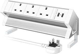 Power Socket With 2 USB Slots, Extension Lead 3 Way Plug and Desk Mount Clamp, Aluminium Power Strip Desktop Outlet for Edge 1.8in, 1.8M Extension Cords, 2500W/13A