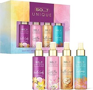 So…? Unique Mini Mist Womens Gift Set with Vanilla Candy, Sweet Pea, Truffle Cream, & Cashmere, Body Mist Fragrance Spray Set (4 x 50ml.)