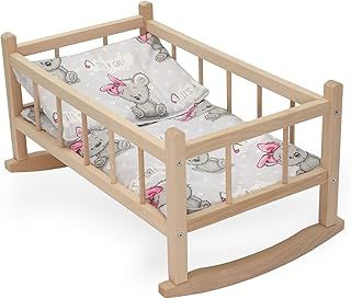 CuddlyZOO NEW LARGE WOODEN ROCKING BED COT Fits Up to 46cm 18in Doll for 3 years and above(OWL pink)