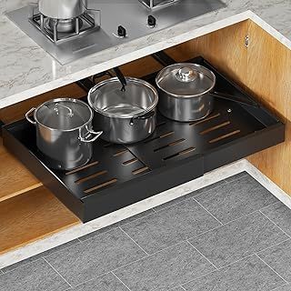 Pull out Cabinet Organizer, Pull out Drawers Fixed with Adhesive Nano Film, Slide out Cabinet Organizer Drawer Storage for Kitchen, Living Room, Home (Adjustable Width 32CM to 52CM)