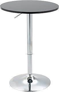 HOMCOM Round Height Adjustable Bar Table Counter Pub Desk with Metal Base for Home Bar, Dining Room, Kitchen, Black