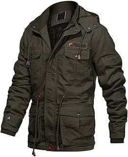 EKLENTSON Men's Cotton Military Jacket Winter Fleece Coats Full Zip Warm Thick Multi Pocket Outwear with Removable Hood