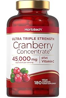 Cranberry Capsules 45,000 mg | High Strength Cranberry Extract with Vitamin C | 180 Vegan Capsules | Supplement for Women & Men | by Horbaach