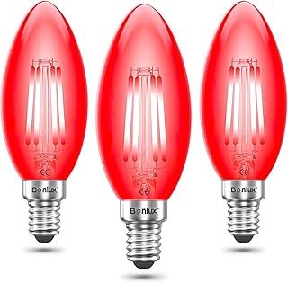 Bonlux SES LED Red Filament Candle Bulb 4W Small Edison Screw E14 LED Decorative Red Fireglow Antique Candle Light Bulbs 40W Replacement (Pack of 3)