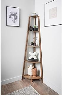 B12 Tromso 5 Tier Corner Shelving Unit with a rustic oak finish Add some useful and stylish storage to your home 54 x 38 x 160cm (Approx.)