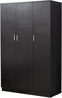 Panana 3 Door Wardrobe with Hanging Rail, 6 Shelves Storage Cupboard Closet, Triple Wardrobe for Bedroom Furniture (Black)