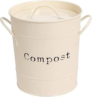 Harbour Housewares Vintage Kitchen Compost Bin - 3.2L - Cream - Steel Indoor Countertop Food Waste Caddy Compost Container with Handles & Removable Inner Liner - Rustic Style Countertop Bin