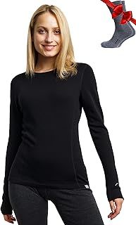 Merino Wool Base Layer Womens — 100% Merino Wool Long Sleeve Thermal Shirts Lightweight, Midweight