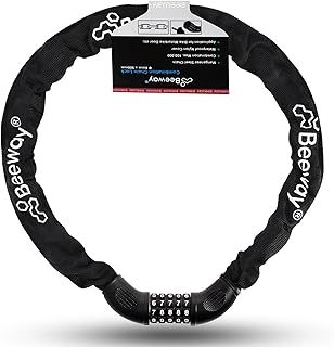 BEEWAY Bike Chain Lock, Heavy Duty 5-Digit Resettable Combination Lock Ideal for Bicycle, Motorbike, Scooter, Fence, Gate - 90cm, 9 Colors