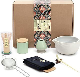 Artcome Japanese Matcha Tea Set, Matcha Bowl with Pouring Spout, Matcha Whisk, Tea Scoop, Ceramic Whisk Holder, Matcha Powder Caddy, Handmade Matcha Ceremony Kit for Japanese Tea Ceremony (9Pcs)