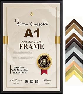 Alison Kingsgate Premium A1 Frame Black In Size 59.4 x 84.1 cm Frame - A1 Photo Frame with Clear Perspex Front & Wall Mounting to Hang Portrait or Landscape (Black)