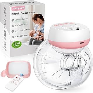 Jheppbay Electric Breast Pump Wearable, Remote Control Hands Free Breast Pump Portable for Mom, 3 Modes 12 Levels, BPA Free, Fit in Bra, Travel, Office, Home Breastfeeding