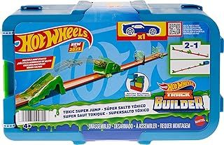 Hot Wheels Track Set with 1 Hot Wheels Car, Toxic-Themed Track Building Set with 10 Track Pieces to Create Jump Stunts, Comes in a Modular and Stackable Storage Box, HKX47