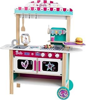 Theo Klein 7324 Barbie Restaurant Bistro, wood (MDF) I With barbecue, oven and refrigerator I incl. bistro accessories I Toy for children aged 3 and over