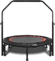 48" Foldable Mini Trampoline for Adults Kids Silent Fitness Trampolines with 4 Level Adjustable Heights Handrail, Exercise Trampoline for Bounce Indoor/Garden Workout Use, Max Load 330 lbs