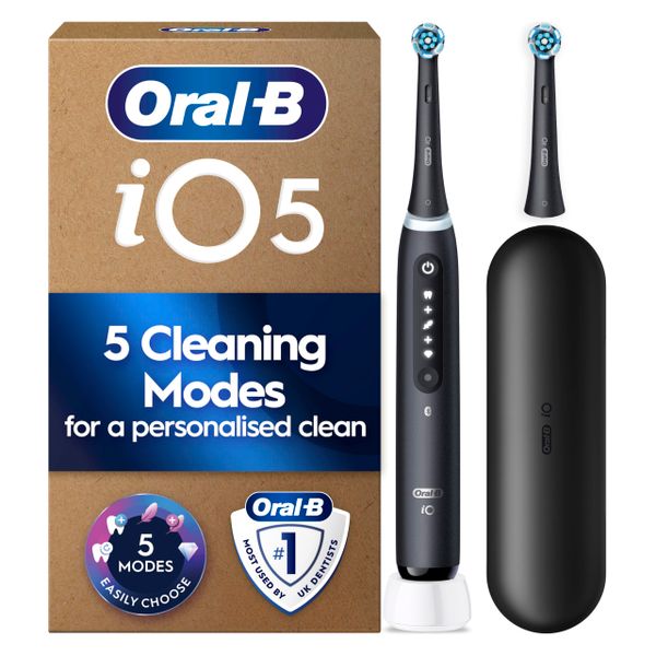 Oral-B iO5 Electric Toothbrush, Black, with Travel Case and Spare Head