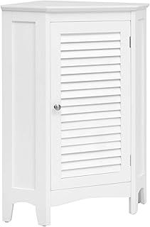 CASART Triangular Corner Cabinet, Bathroom Floor Cabinet with Single Shutter Door & 5-Position Adjustable Shelf, Space-Saving Storage Cupboard Sideboard for Bathroom Living Room Kitchen (White)