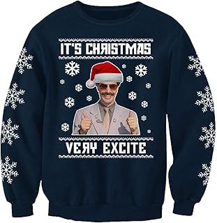 Its Christmas Borat Very Excite Funny Ugly Christmas Jumper Printed Sweatshirt Large Blue