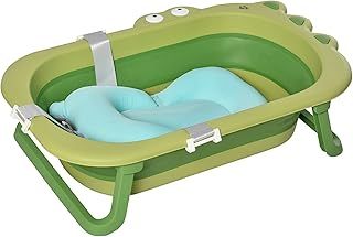HOMCOM Baby Bath Tub for Toddler Kids Infant Ergonomic Foldable Secure Non-Slip Portable with Baby Cushion for 0-3 Years Green
