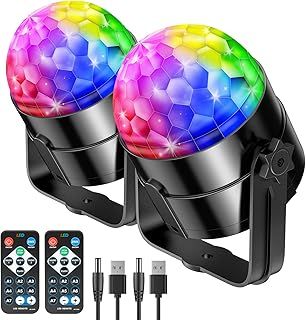 Disco Lights,RIYO 360°Rotation Sound Activated Disco Ball Light with Remote Control,Party Lights for Indoor Room Birthday Dance Karaoke Decorating(2 Packs)