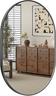 Dripex 50 x 70cm Oval Mirror, Wall Mounted Bathroom Mirror, Horizontal or Vertical Hanging Wall Mirror for Living Room, Bedroom, Entryway, Black