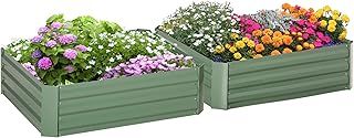 Outsunny Set of 2 291L Raised Garden Bed, Elevated Planter Box with Galvanised Steel Frame for Growing Flowers, Herbs, 100 x 100 x 30 cm, Green
