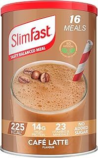 SlimFast Meal Replacement Shake for Weight Loss & Balanced Diet, Vitamins and Minerals, Low Calorie, High Protein, Café Latte Flavour, 16 servings, 584 g, Packaging May Vary
