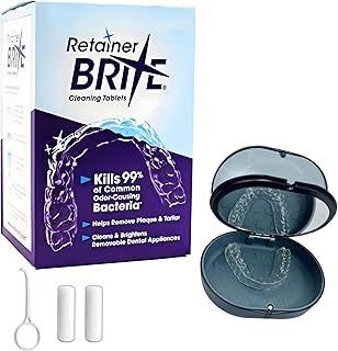 Retainer Brite Cleaning Tablets & Portable Retainers Case with Mirror - Includes 36 Brite Retainer Tablets, Ideal Dental Retainer Cleaner, Brace Cleaning Tablets, & Invisalign Cleaner