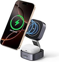 UGREEN 15W MagFlow Wireless Charger, Qi2 Certified MagSafe Charger Compatible, 2-in-1 Foldable Wireless Charger Station Compatible with iPhone 16/15/14/13/12 Series, AirPods 4/3/2/Pro 2