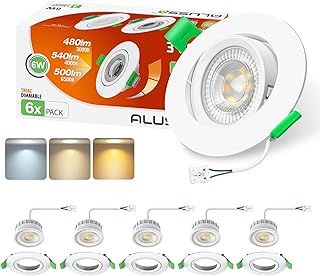 ALUSSO LIGHTING LED Downlights for Ceiling 6W 540lm, Ø75mm Swivel Spotlights, Dimmable 3CCT Warm White 3000K Neutral White 4000K Cool White 6500K, for Kitchen Living Bedroom, 6Pack