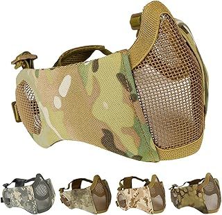 AOUTACC Foldable Airsoft Mask,Half Face Mesh Masks with Ear Protection for Cs War Game, BB Gun,Hunting,Paintball